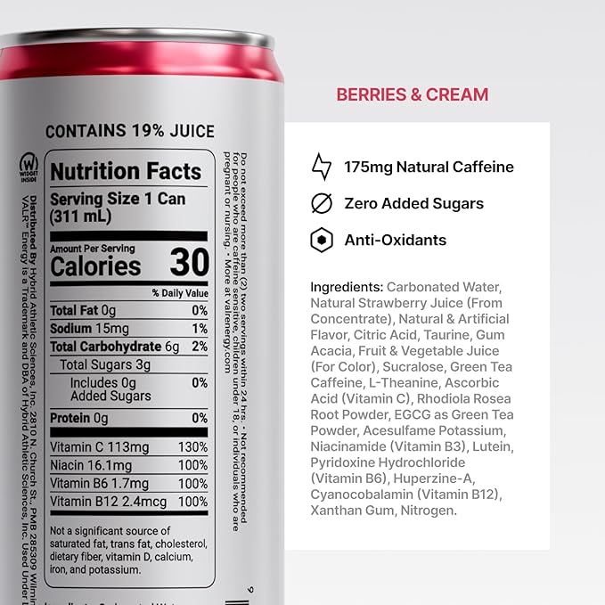 VALR Energy | Nitrogen-Infused Energy Drink | 175mg Natural Caffeine from Green Tea | Pre-Workout Performance with Amino Acids &amp Antioxidants | Gluten-Free &amp Vegan | (10.5 FL. OZ. ) (10.5 FL.
