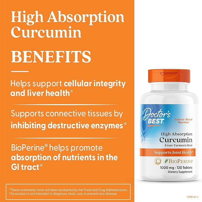 Doctor's Best Curcumin From Turmeric Root with C3 Complex &amp BioPerine Benefit the Joints by Helping to Neutralize Free Radicals Non-GMO Gluten Free Soy Free Joint Support 1000 mg 120 Tablet