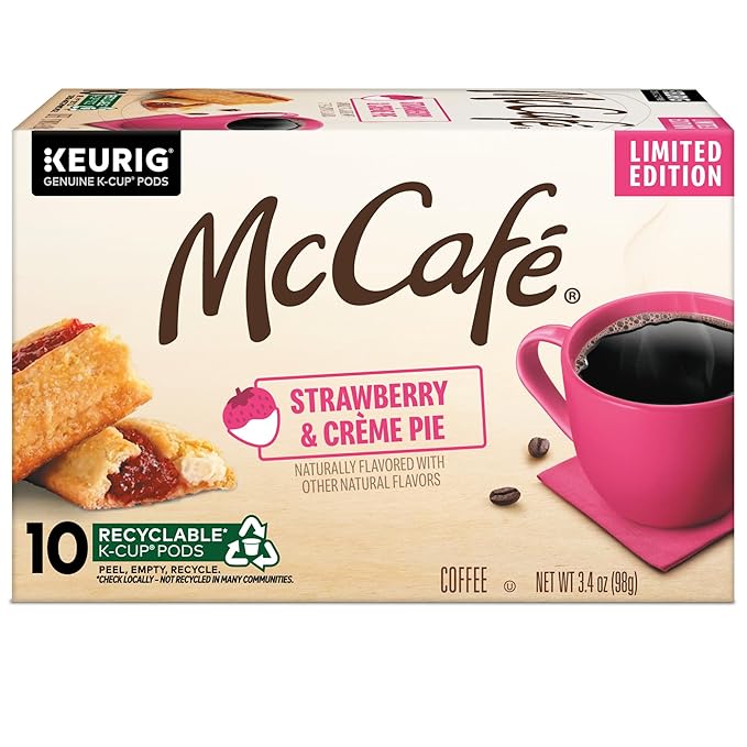 McCafé Strawberry &amp Crème Pie Light Roast Flavored Coffee Single Serve Keurig® K-Cup Pods Limited Edition 60 Count (6 Packs of 10)