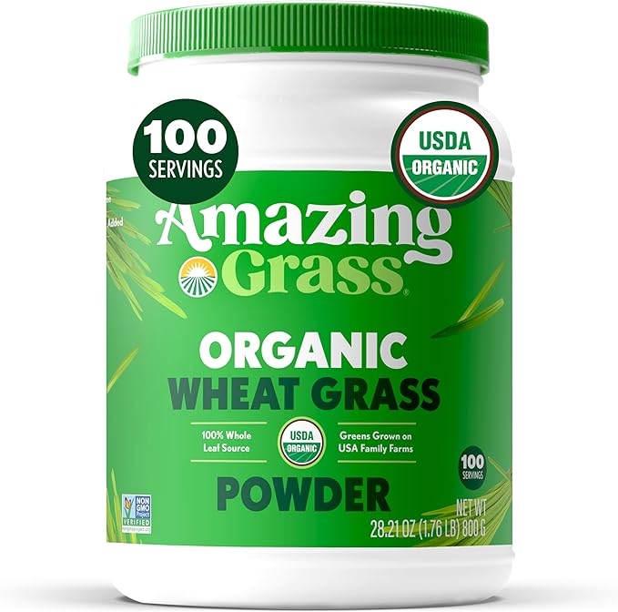 Amazing Grass Wheat Grass Powder: 100% Whole-Leaf Wheat Grass Powder for Energy Detox &amp Immunity Support Chlorophyll Providing Greens 100 Servings