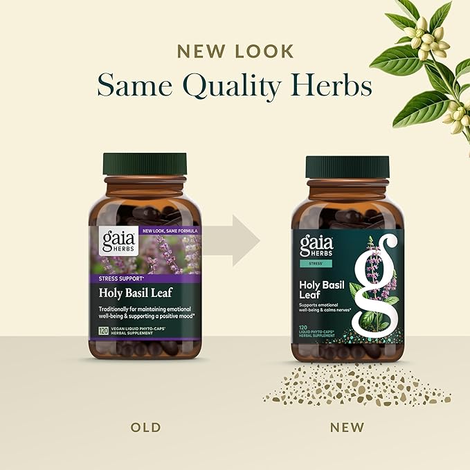 Gaia Herbs Holy Basil Leaf - Traditionally Used to Support Stress Response - Adaptogenic Ayurvedic Herb* - 120 Vegan Liquid Phyto-Caps (60 Servings)