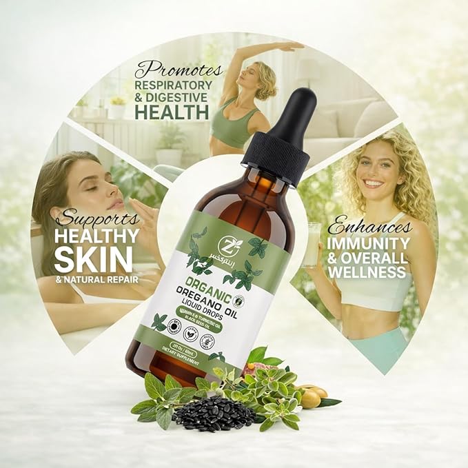 Oregano Oil Organic Drops - 80% Carvacrol Extra Strength &amp Undiluted - with Black Seed Oil Turmeric &amp Vitamin E - Oil of Oregano Supplement for Immune and Digestive Support - Vegan 2 Fl Oz