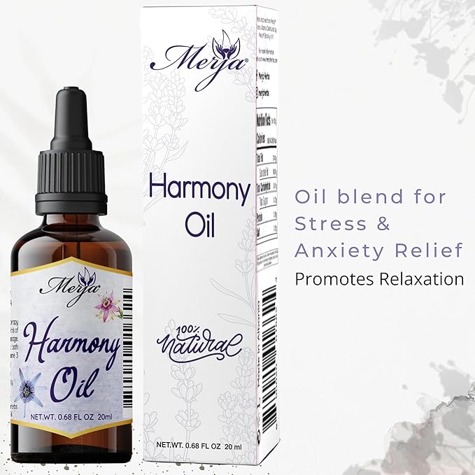 Merja Harmony Tea and Oil Set Natural Stress Relief Caffeine-Free Herbal Blend 8.81 oz Tea and 0.68 fl oz Oil