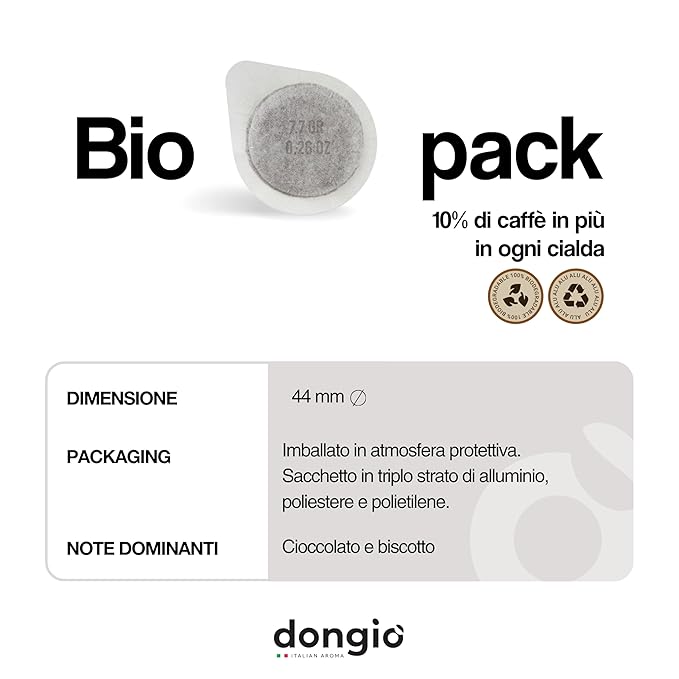 Dongiò Caffè Espresso Napoli - 50 Easy Serving Espresso Pods (ESE 44mm) - Dark Roast Coffee (Intensity 9/10) - Roasted and Blended in Italy