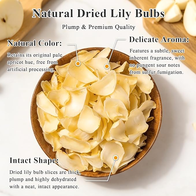 Dried Lily Bulb (Bai He) 7.05oz / 200g (100g × 2 Jars) – Sulfur-Free Chinese Lily Bulbs for Soup Congee Herbal Tea &amp Oatmeal 百合 无硫百合干 龙牙百合