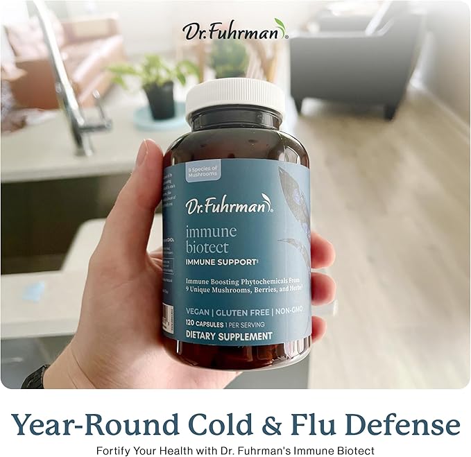 Dr. Fuhrman All Natural Immune Support Supplement | Whole-Food Derived Vitamin for Immunity Defense | Organic Mushrooms &amp Berries | Organic Lion’s Mane Maitake Reishi and Elderberry | 120 Caps