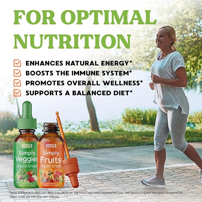Simply Nature's Pledge - Fruit and Vegetable Supplements - Liquid Drops - Made with Whole Food Superfoods Packed Vitamins &amp Minerals - Soy Free - Made in The USA