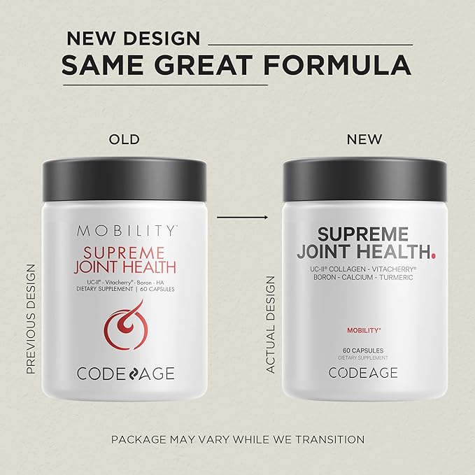 Codeage Supreme Joint Health UC-II Collagen Capsules Type II VitaCherry Sport Cherries Boron Calcium Fructoborate Hyaluronic Acid Turmeric Bromelain &amp Boswellia Supplement Non-GMO 60 Coun