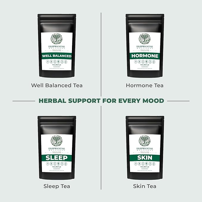Elephantal Wellness Keep Calm Herbal Tea | Stress Relief &amp Mood Support with Ashwagandha Lemon Balm Chamomile Valerian &amp St. John’s Wort | Handmade Caffeine-Free Loose Leaf Blend | 2oz 20