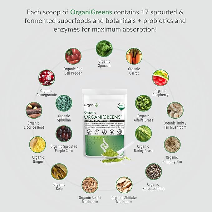 Organixx OrganiGreens (30 Servings) &amp Clean Sourced Collagens (30 Servings) Bundle Daily Super Greens &amp Protein w/Vitamin C &amp Zinc Supports Digestion Skin Hair Nails &amp Joint Healt