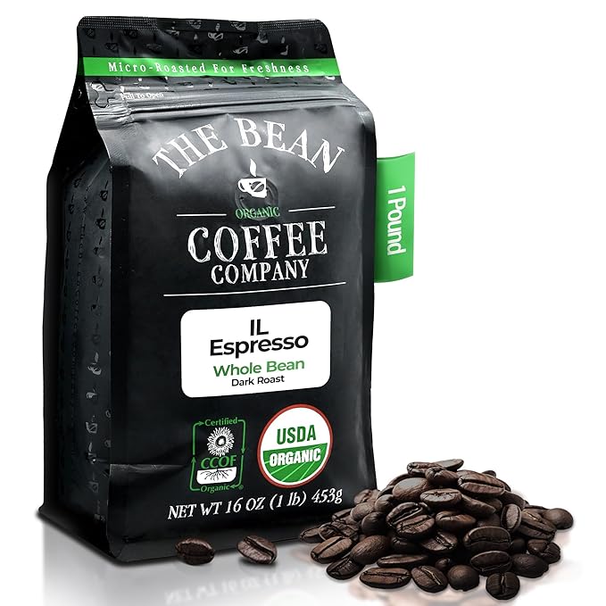 The Bean Organic Coffee Company Il Espresso Dark Roast Whole Bean Coffee 16-Ounce Bag