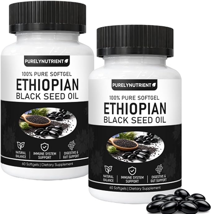 PURELYNUTRIENT Ethiopian Black Seed Oil Capsules with 4.64% Thymoquinone Immune Support &amp Digestion &amp Energy Booster Non-GMO Gluten-Free 120 Count