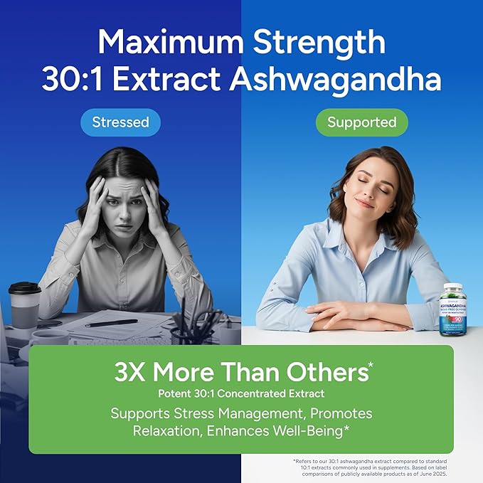 Sugar-Free Ashwagandha Gummies for Stress Sleep &amp Mood Support - High-Potency 30:1 Ashwagandha Supplement Extract - Vegan Adaptogen Supplement for Women &amp Men Natural Flavor Plant-Based 90