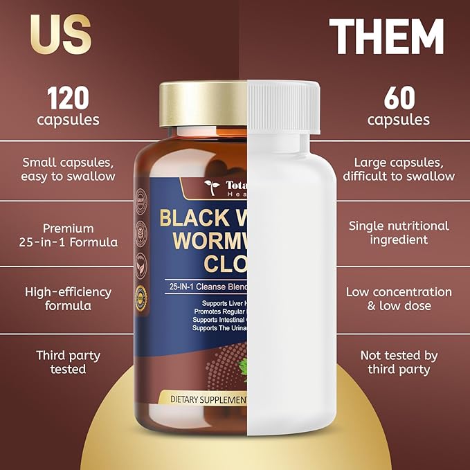 Totaria 120 Counts 25-in-1 Wormwood Black Walnut Clove Cleanse for Humans Capsules - Gut Cleanse Detox &amp Digestive &amp Liver Health with Pumpkin Seed Oil Clove Garlic Oregano - Herbal Vegan Caps