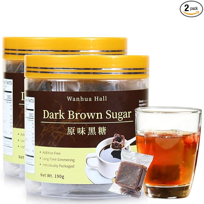 Wanhua Hall Dark Brown Sugar 13.4oz(190g*2) Handmade Ancient Craft Chinese Black Sugar Cubes in Independent PackagingNatural Sweetness 黑糖