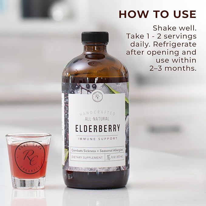 Rowe Casa Organics Elderberry Immune Support with Antioxidants Zinc and Vitamin C for Kids and Adults Organic Elderberry Syrup for Immune Support 16 Fl Oz