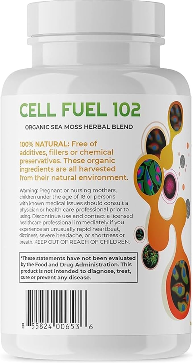 Red's Kitchen Sink Cell Fuel 102 – Organic Sea Moss 120 Capsules with Bladderwrack &amp Burdock Root | Dr. Sebi Inspired Herbal Blend | 60 Servings 2 Month Supply | Vegan 100% Natural