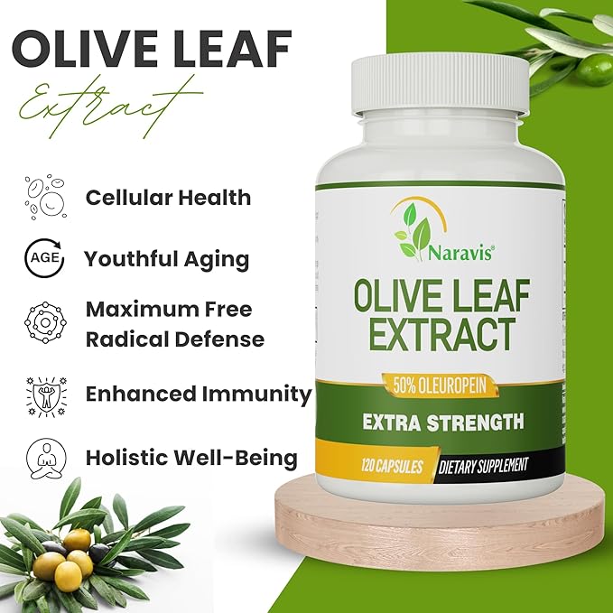 Naravis Olive Leaf Extract - 50% Oleuropein Immune Support Supplement - 120 Capsules (4-Month Supply)