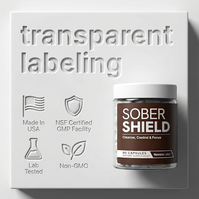 Sober Shield | All-in-One Detox &amp Craving Support – Focus Mood &amp Motivation Support for Quitting Bad Habits – Full Body Detox Cleanse – Anti Alcohol Supplement &amp More – 90 Capsules