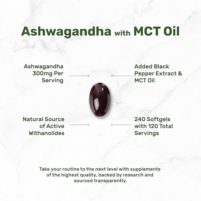DEAL SUPPLEMENT Ashwagandha Extract 300mg with Black Pepper Extract 240 Softgels – Ayurvedic Root Extract with Added MCT Oil – Active Withanolides – Non-GMO Lab Tested