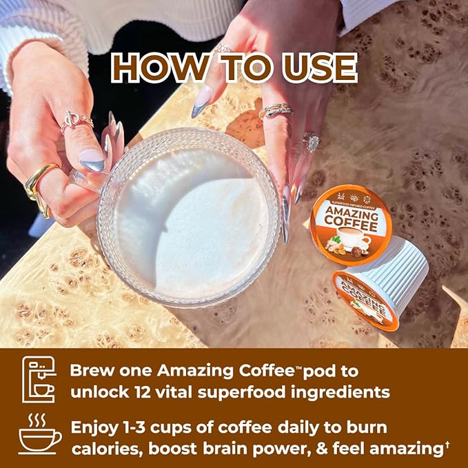 Superfoods Company Amazing Coffee- 12 Natural Superfoods - French Roast - Weight Loss &amp Brain Boost - Gluten Free Non-GMO Sugar Free Vegan &amp Keto Friendly [24 Pods] [Cocoa]
