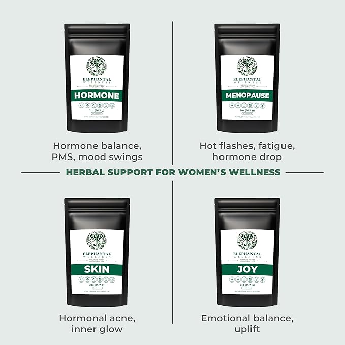 Elephantal Wellness Premium Hormone Herbal Tea | PCOS Hormonal Balance &amp Mood Support with Chaste Berry Shatavari Dong Quai &amp Black Cohosh | Handmade Non-GMO Caffeine-Free Loose Leaf Blen