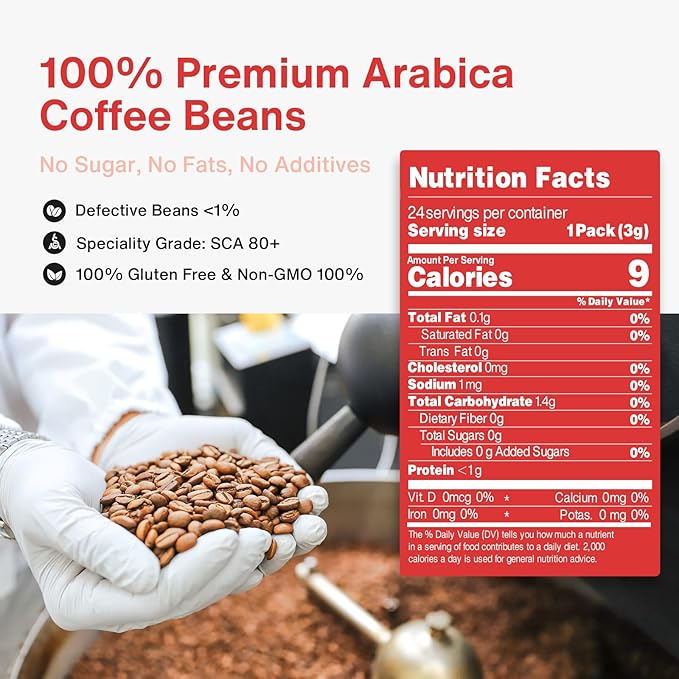 SATURNBIRD Specialty Coffee Instant Cold Brew Medium Roast 100% Arabica Powder Enjoy Hot/Cold 24 Single Serves for Camping Traveling Home Office(NO.3)