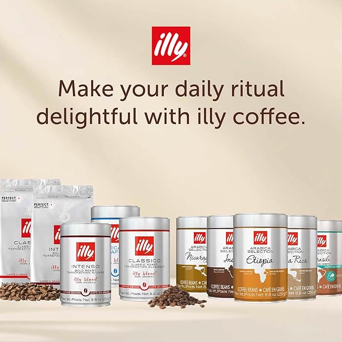 illy Whole Bean Coffee Classico Medium &amp Decaffeinated Roasts 100% Arabica Premium Italian Coffee Ideal for Espresso Drip Moka and French Press Brewing 8.8oz 6 Variety Pack