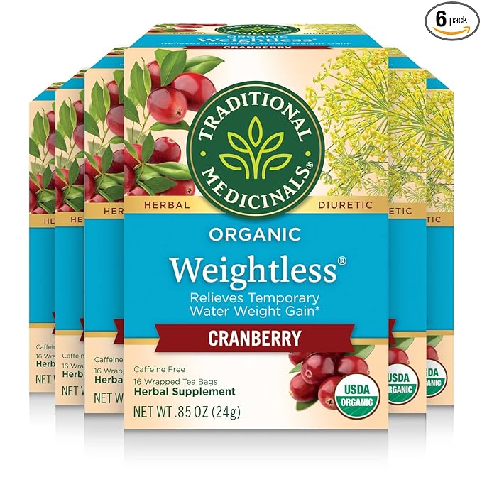 Traditional Medicinals Tea Organic Weightless with Cranberry - Relieves Temporary Water Weight Gain - Kosher Non-GMO Caffeine-Free - 96 Tea Bags (Pack of 6)