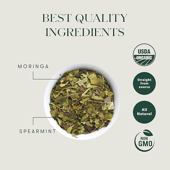 Luxmi Estates Moringa Mint Organic Moringa Mint Green Tea (50 Tea Bags) Caffeine Free Tea Bags For Digestion Detox and Stress Relief With Certified Organic Herbal Tea