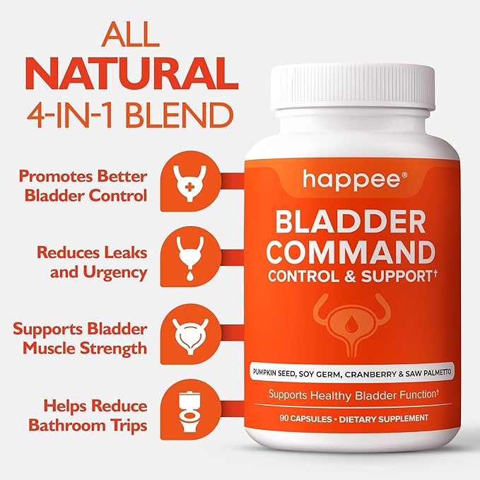 Happee Overactive Bladder Control Supplement for Women &amp Men - Pumpkin Seed Extract Soy Germ Saw Palmetto &amp Cranberry Blend - Bladder Support for Urinary Frequency Leaks &amp Urgency - 90