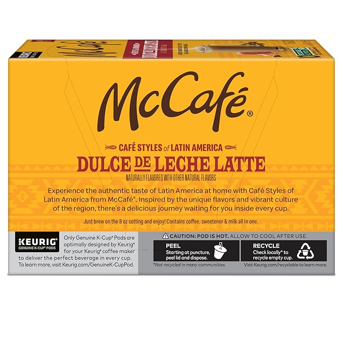 McCafé Dulce de Leche Latte One Step Latte Single Serve Keurig K-Cup Pods Flavored Coffee 60-Count Box (6 Packs of 10)