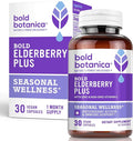 Bold Botanica Elderberry Plus – 65x Concentrated Black Elderberry Capsules with Vitamin C and Zinc for Adults for Daily Immune Support Supplement &amp Seasonal Wellness Non-GMO – 30 Vegan Capsules