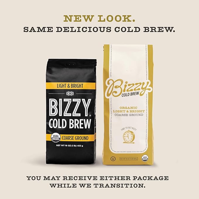 Bizzy Organic Cold Brew Coffee | Bundle | Coarse Ground Coffee | Light &amp Bright 1 LB + Light &amp Bright Brew Bags 4-count | 2 Pack