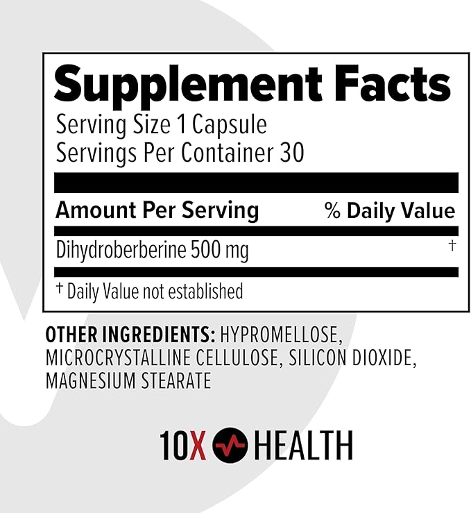 10X Health Berberine Supplement 500mg - Contains Dihydroberberine Supplement for Better Absorption - Supports Cardiovascular &amp Gut Health Supplements for Women &amp Men - 30 Capsules