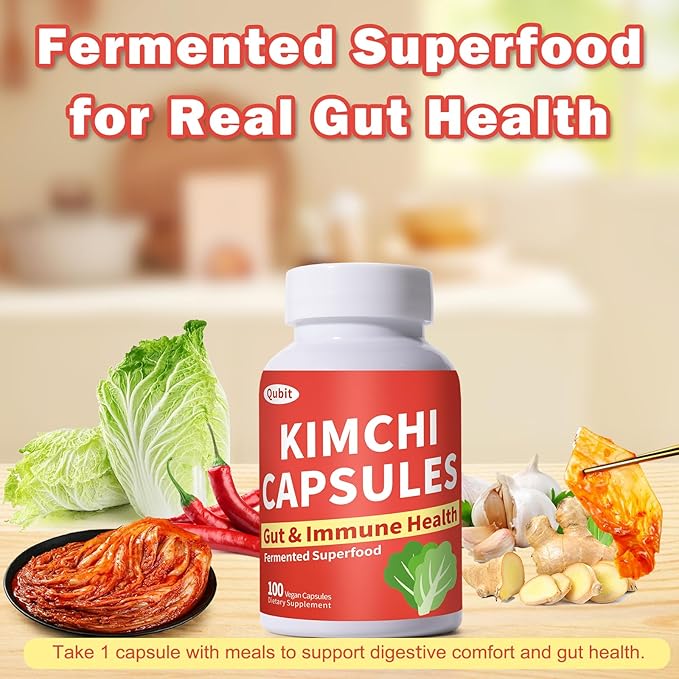 QUBIT Kimchi Capsules Kimchi Supplement Supports Gut Digestive &amp Fullness Taste Well One Capsule of Fermented Superfood for Antioxidant Support 90 Vegan Capsules Pills