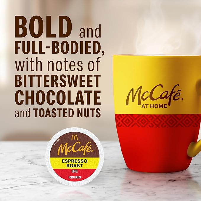 McCafe Espresso Roast Coffee Keurig Single-Serve K-Cup Pods 96 Count (4 Packs of 24) Dark Roast Made with Arabica Beans Bold Flavor with Bittersweet Chocolate &amp Toasted Nut Notes