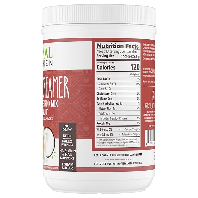Primal Kitchen Hazelnut Collagen Creamer Powder Collagen Peptide Drink Mix with MCT Oil10.34 Ounces