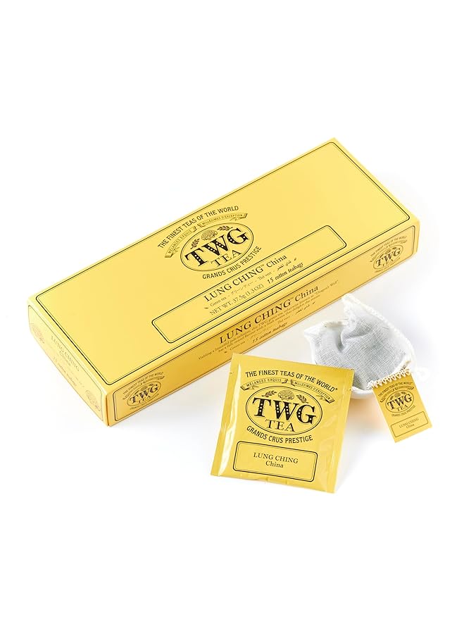 TWG Tea | Lung Ching | Green Tea | Aromatic Jade Infusion | 15 Hand Sewn Cotton Teabags | Gift Set