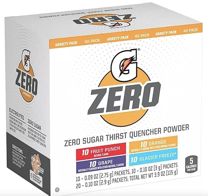 G Zero Sugar Thirst Quencher Powder (Pack Of 40) 10 Flavors Of Each (Fruit Punch Orange Grape &amp Glacier Freeze) +SHIPPING IN BOX