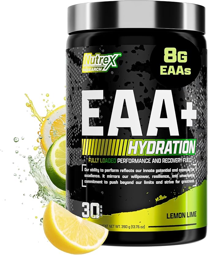Nutrex Research EAA Hydration | EAAs + BCAA Powder | Muscle Recovery Strength Muscle Building Endurance | 8G Essential Amino Acids + Electrolytes | (Packaging My Vary) 30 Servings (Lemon Lime)