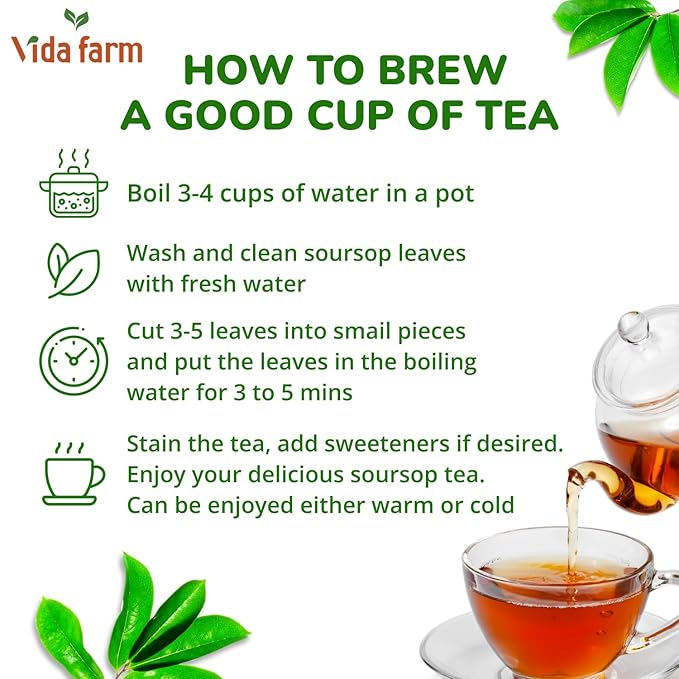 VIDA FARM 355+ Dried Soursop Tea Leaves Natural Whole Dried Soursop Leaves Graviola Hojas de Guanabana Para Te Guanabana Leaf Herbal Tea