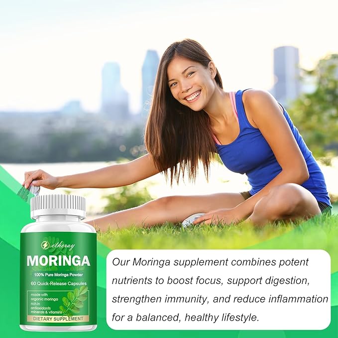 Moringa Capsules Pure Moringa Powder 800mg per Serving - Rich in Antioxidants Multi Minerals &amp Vitamins | Green Superfood - Natural &amp Vegan Supplement - 60 Capsules