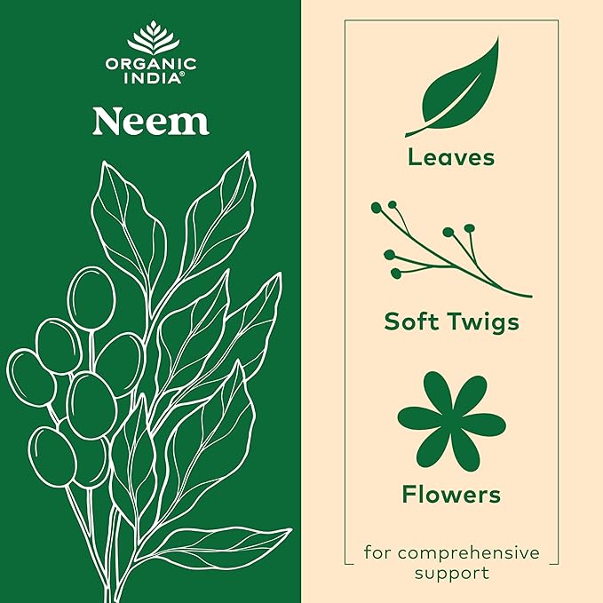 ORGANIC INDIA Neem Leaf Capsules Herbal Supplement - Supports Skin Immune &amp Liver Health Detox Vegan Gluten-Free USDA Certified Organic - 180 Capsules