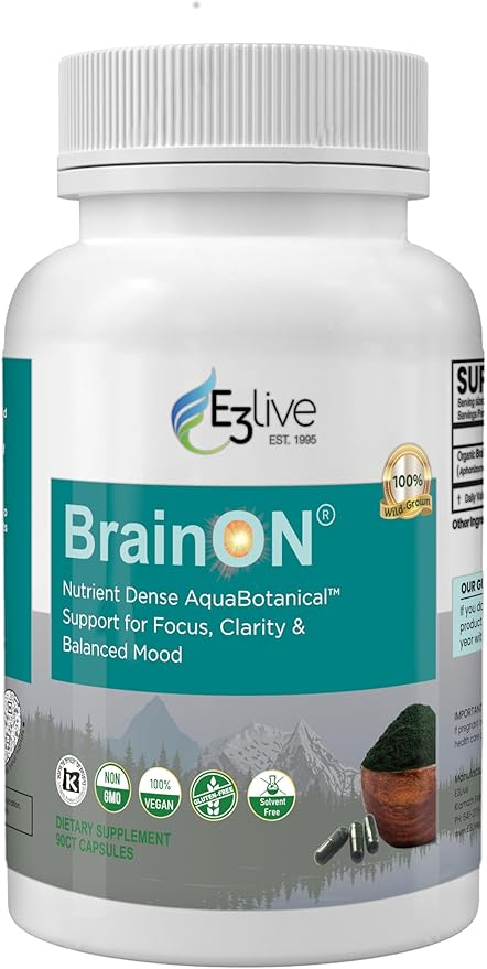 E3LIVE BrainON - Wild-Harvested AFA Extract for Mood Balance &amp Focus 90 Count