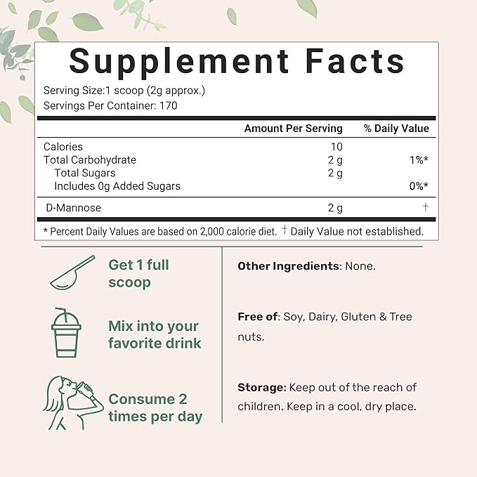 Micro Ingredients D Mannose Powder Pure Mannose Supplement Quick Water Soluble Support Urinary Tract Cleanse &amp Bladder Health Premium Mannose for Women and Men Vegan Friendly.