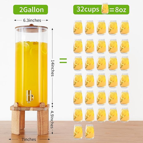 2 Gallon Large Drink Dispenser for PartiesGlass Beverage Dispenser with StandGlass Water Dispenser with Airtight ValveLemonade Dispenser for FridgeWater JuicePunchCocktailsIce Tea &amp Sun Te
