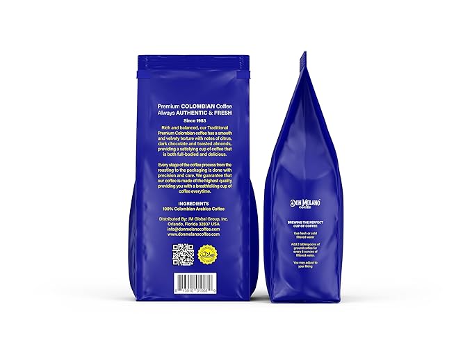 Don Molano Coffee Aroma D’Oro Traditional Ground Coffee Medium Roast 16oz - Premium Colombian Coffee Halal Certified – Rich and Balanced with a smooth and velvety texture with notes of Citrus Dark