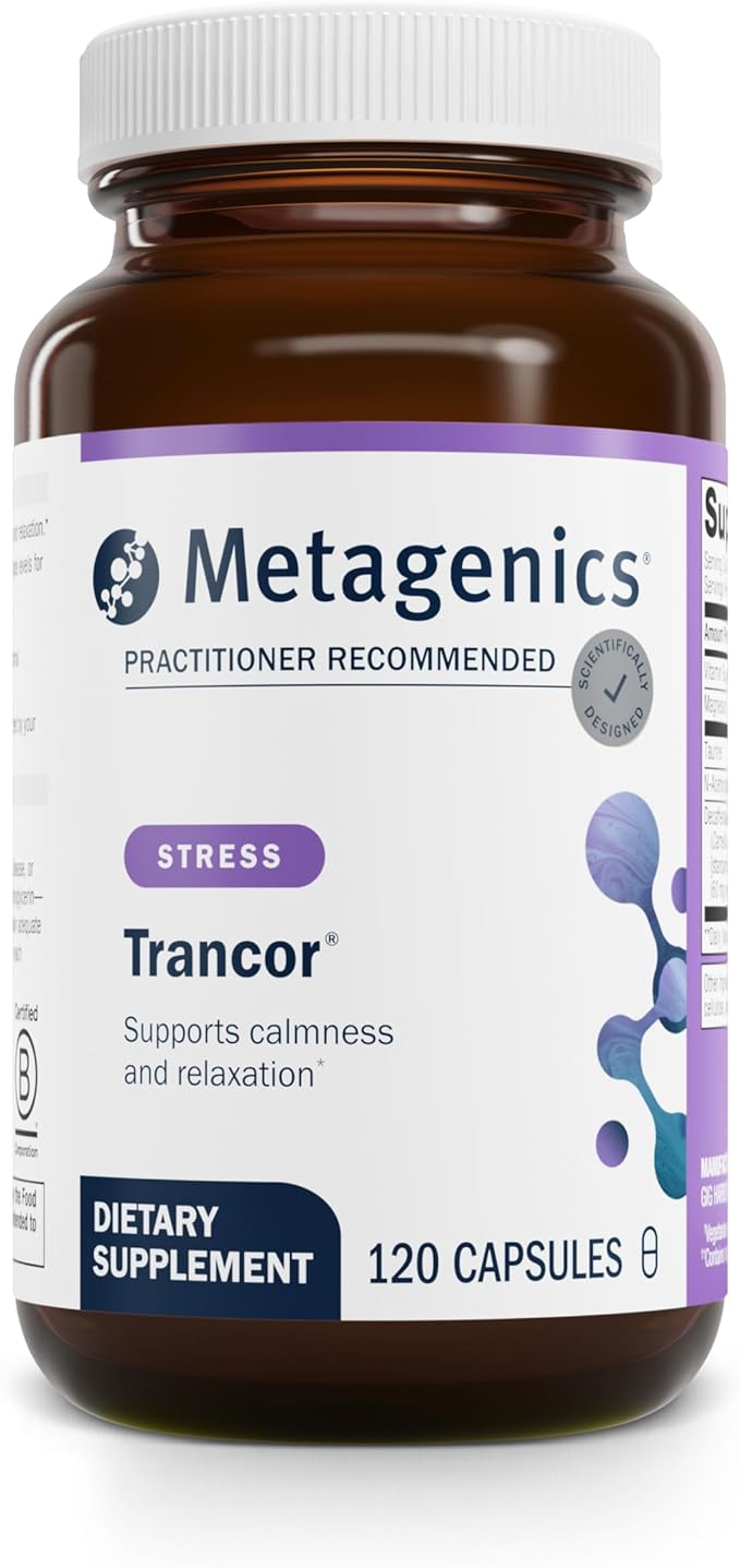 Metagenics Trancor - GABA L-Theanine Taurine NAC &amp Green Tea Extract - Supports Calmness Mood Balance Sleep &amp Focus - Non-GMO Gluten-Free Dairy-Free Vegan - cGMP Certified - 120 Capsul