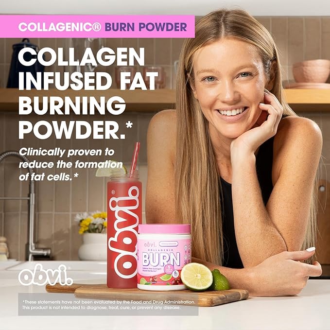 Obvi Collagenic Burn Powder | Collagen Peptide Blend with GBB Ashwagandha &amp Green Coffee | Boosts Metabolism Energy and Wellness | Supports Skin Hair Nails Joints | Cherry Limeade 25 Serving